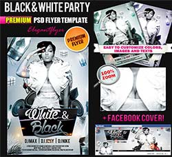 黑白风格的派对海报/传单模板：Black & White Party – Flyer PSD Template + Fa